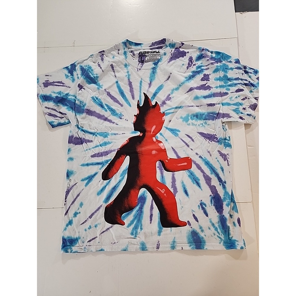 Travis Scott Men T-Shirt Large Purple Tie Dye Warphole Astroworld Short Sleeve